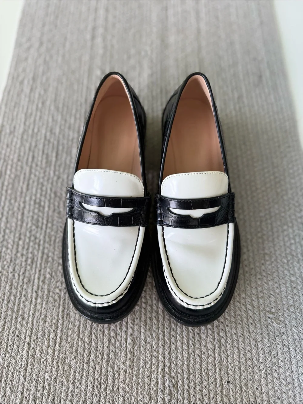 J. Crew Coin Loafers Black and White Croc Embossed Leather Loafers Size 7.5
